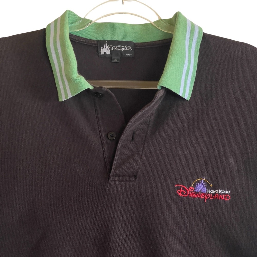 Disneyland Hong Kong Polo Shirt Mens XL Black Green Disneycore Souvenir Top